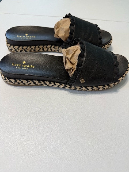 kate spade Shoes - kate Spade Zahara Leather Sandals Black Slide Espadrille Platform Size 9.5